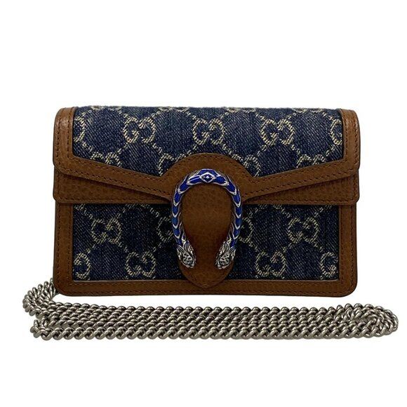 Auth GUCCI Dionysus/GG 476432 Navy Brown Denim Leather Shoulder Bag - Picture 1 of 15